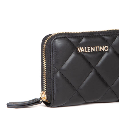 Portemonnaie femme noir matelassé zippé compact