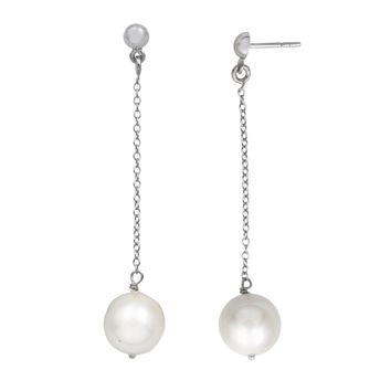 Boucles d'oreilles femme argent rhodié perle de culture pendante