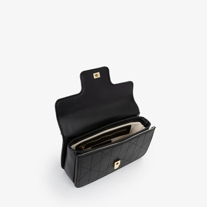 Sac main femme cuir matelassé noir fermoir doré