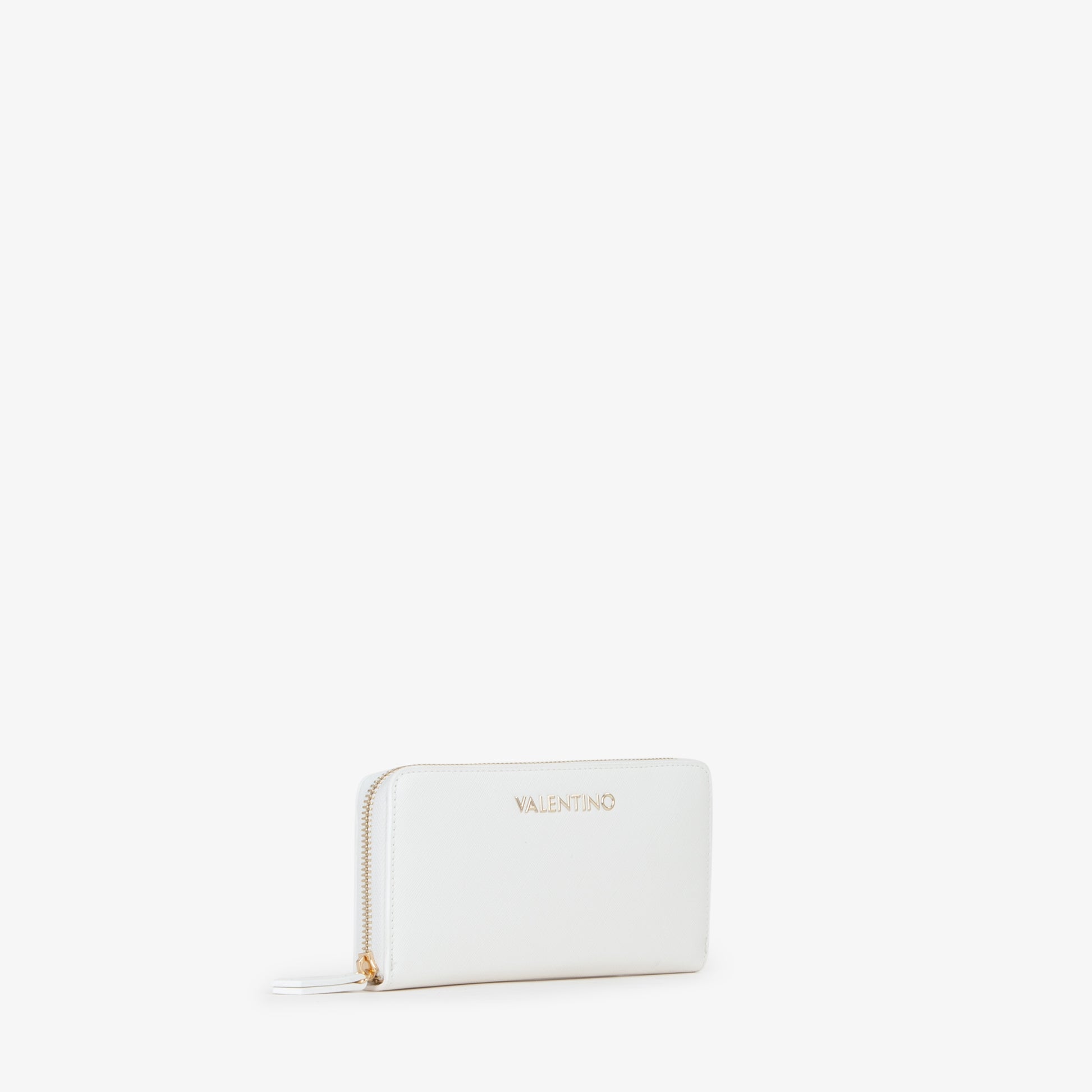Portefeuille femme zippé blanc finition lisse dorée