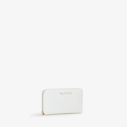 Portefeuille femme zippé blanc finition lisse dorée