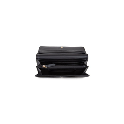 Portefeuille femme simili cuir grainé noir fermeture rabat