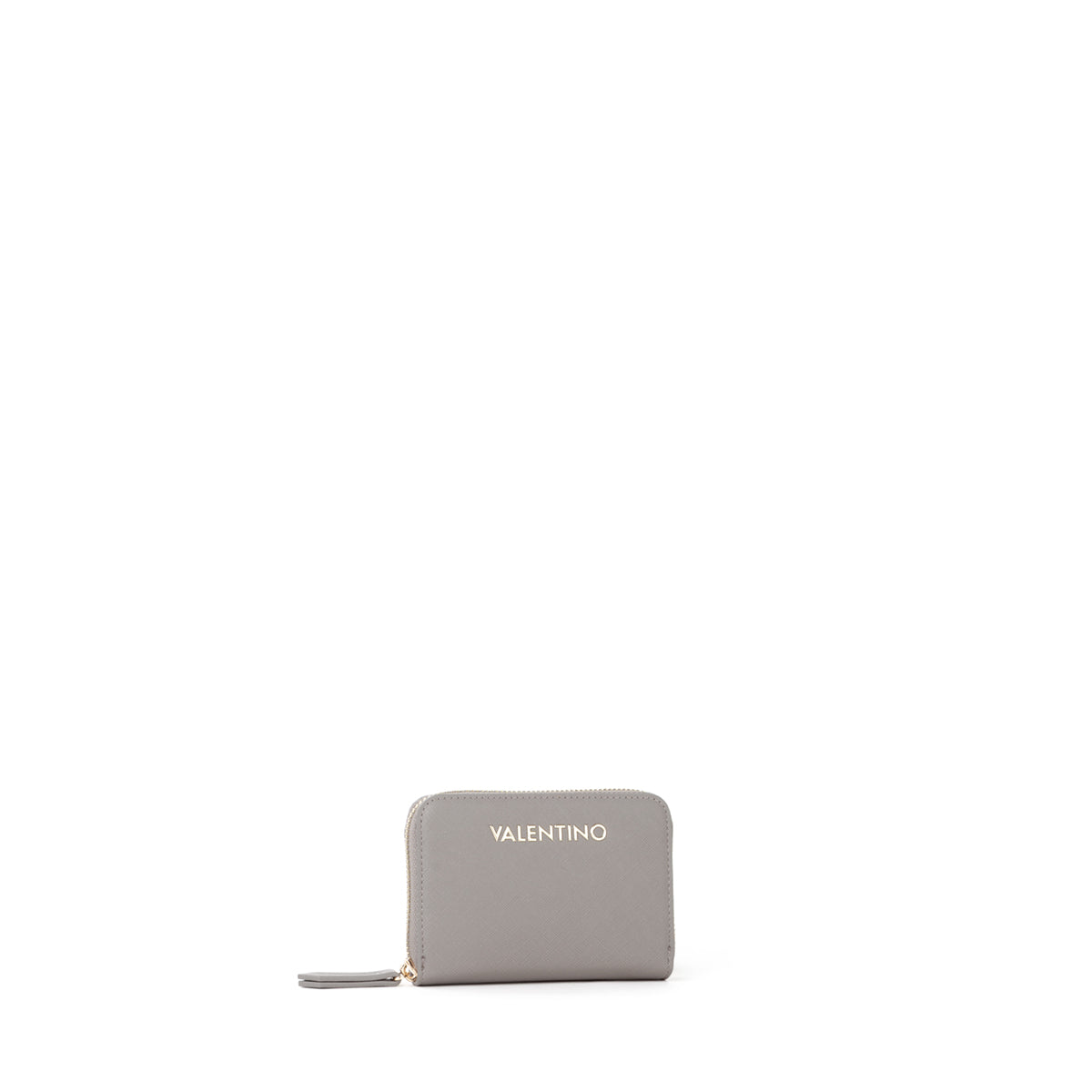 Portefeuille femme zippé saffiano gris métal élégant