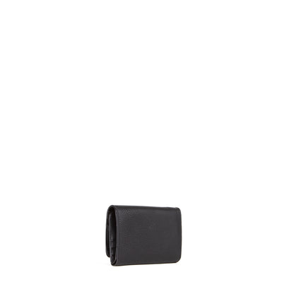Portefeuille femme cuir grainé noir compact triptyque