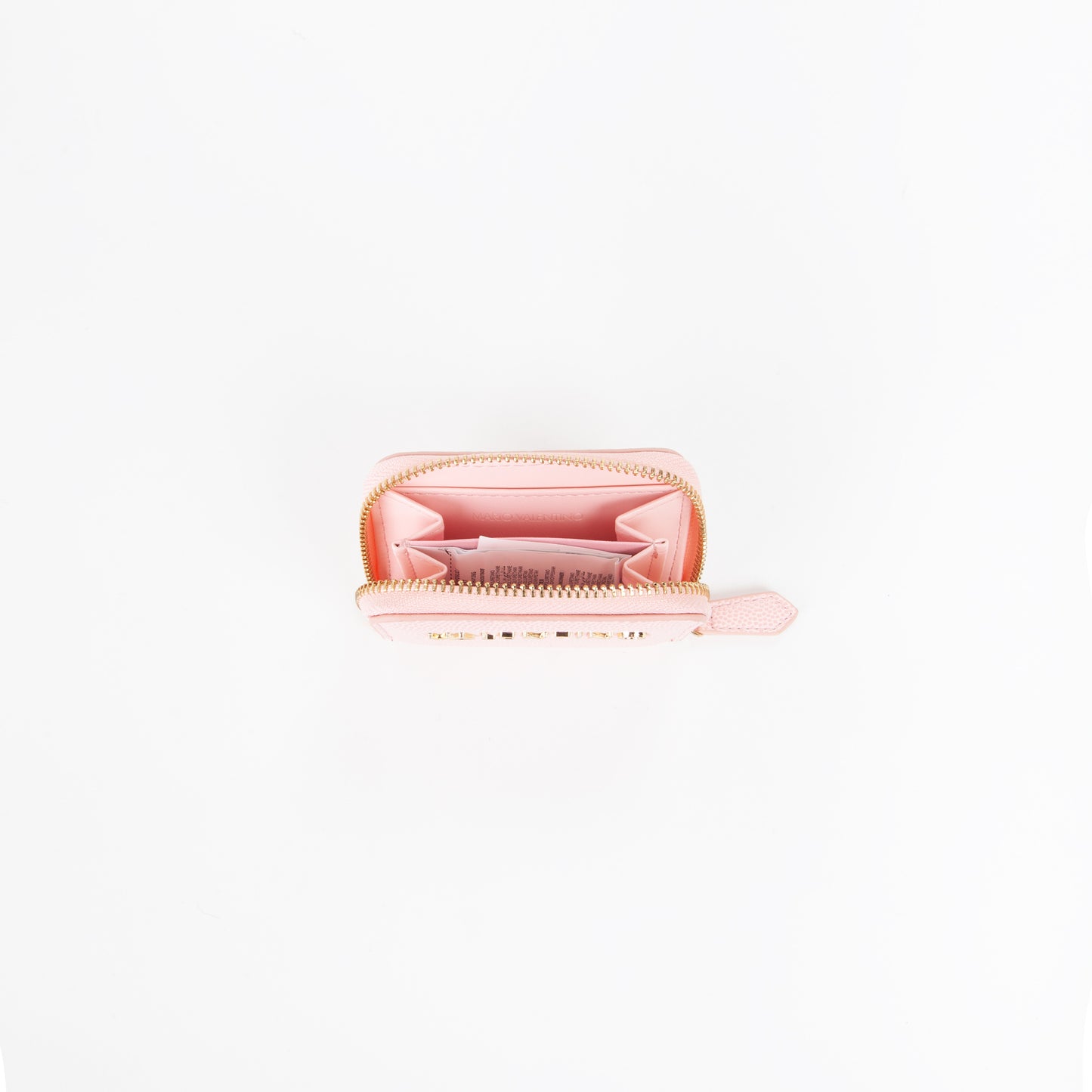 Portemonnaie femme rose pâle zippé logo doré