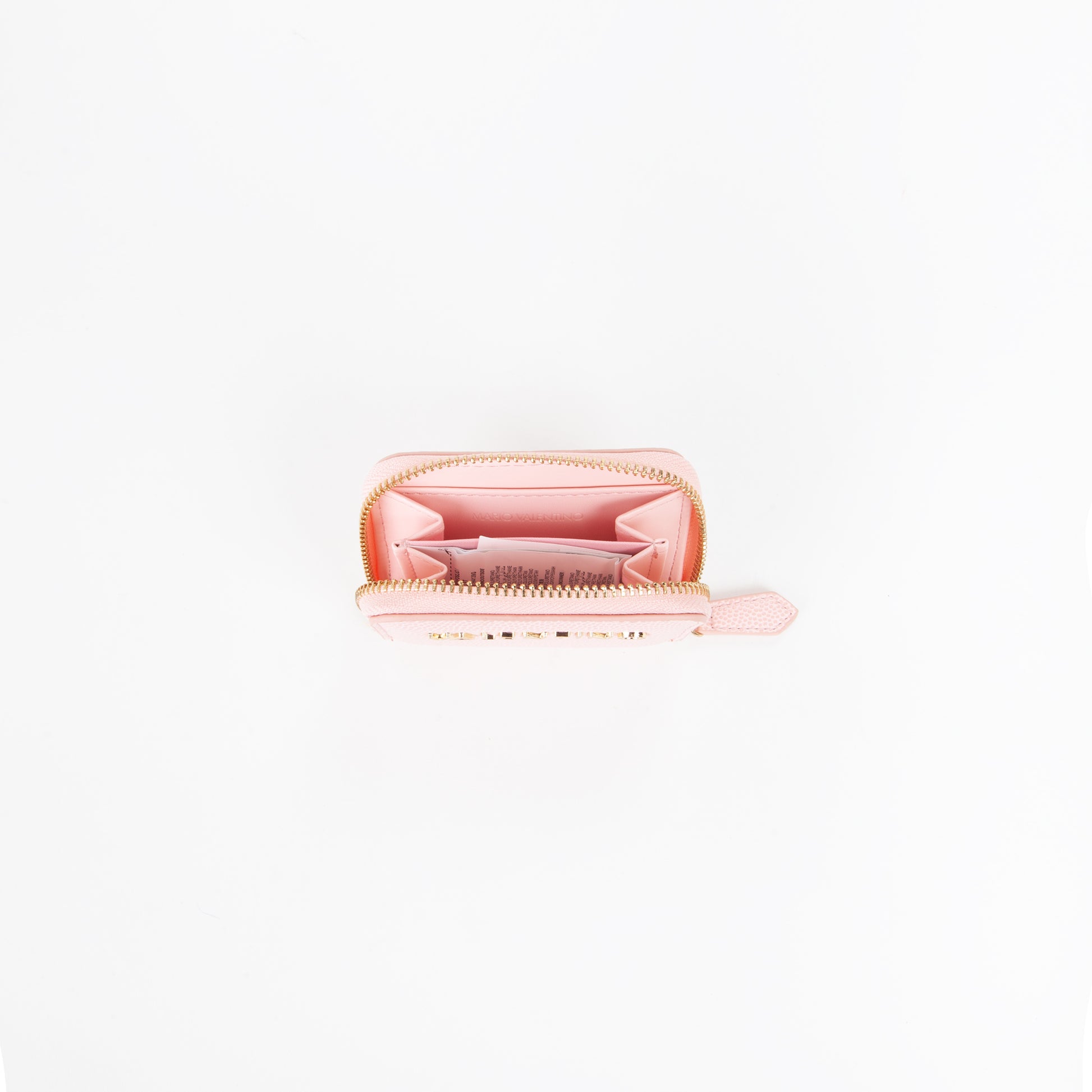 Portemonnaie femme rose pâle zippé logo doré