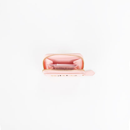 Portemonnaie femme rose pâle zippé logo doré