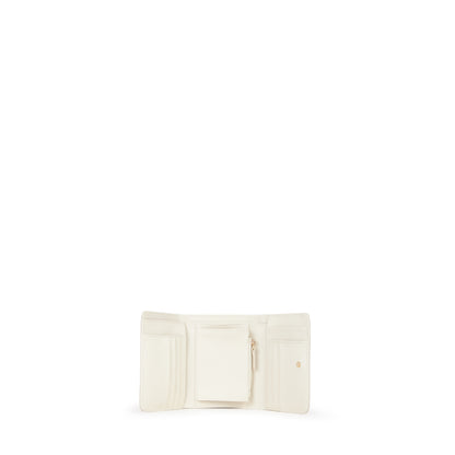 Portefeuille femme écru compact fermeture rabat doré
