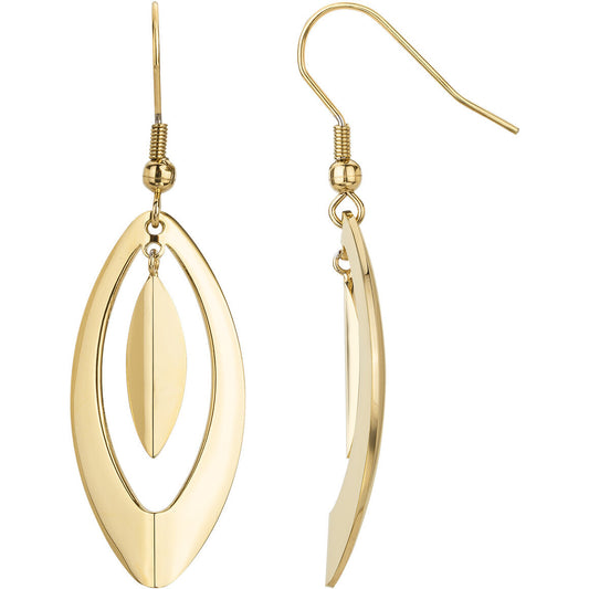 Boucles d'oreilles pendantes femme acier doré forme navette