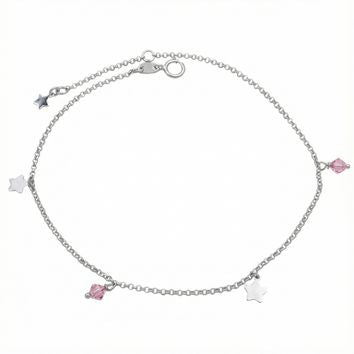 Chaîne cheville femme argent rhodié étoile zirconia rose