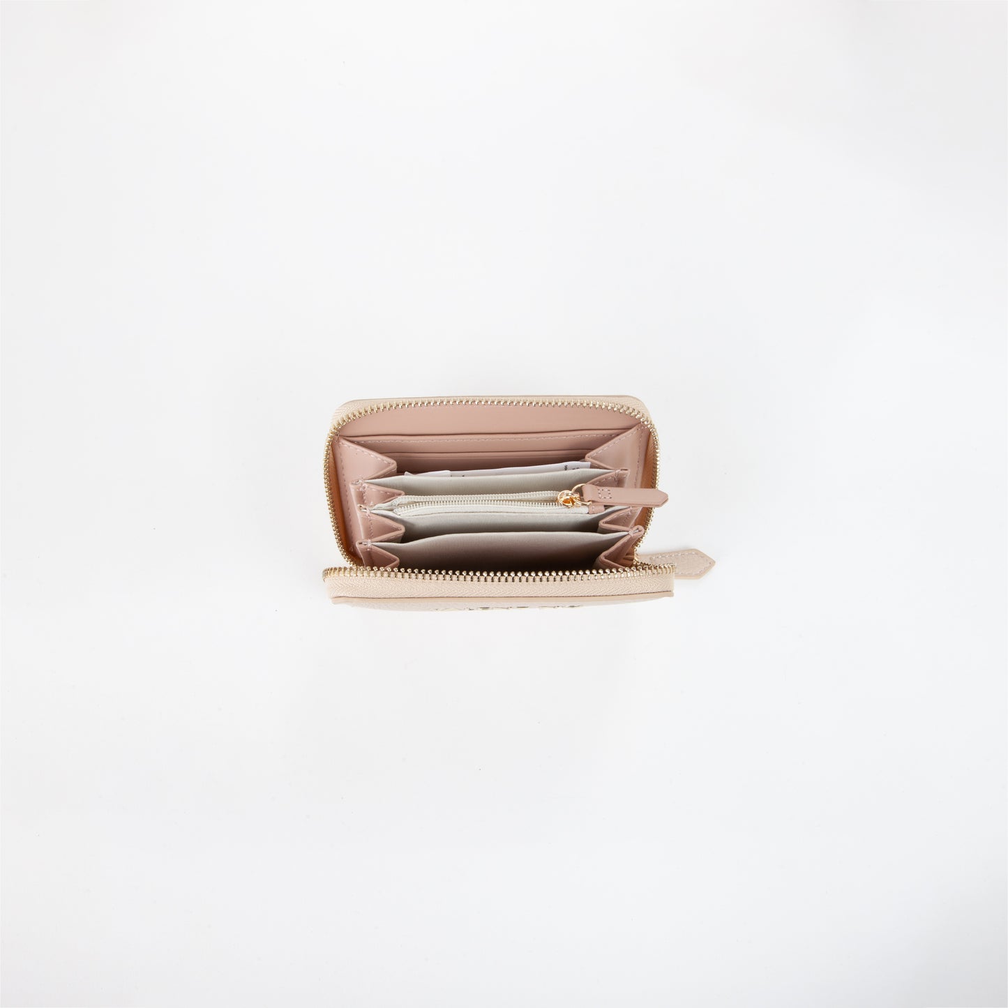 Portemonnaie femme zippé écru grain fin doré