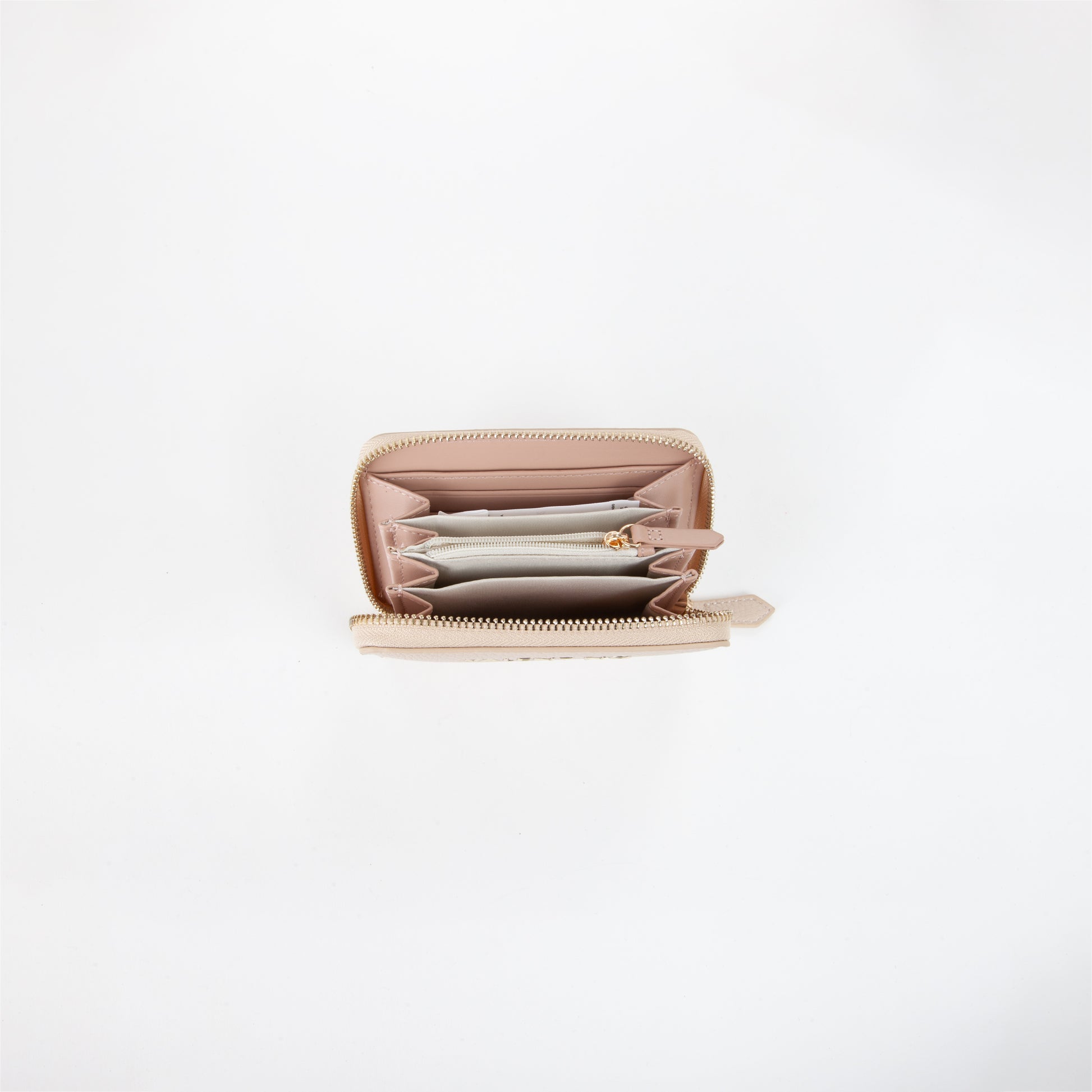 Portemonnaie femme zippé écru grain fin doré