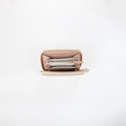 Portemonnaie femme zippé écru grain fin doré