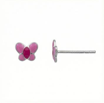Boucles d'oreilles enfant argent papillon laque rose