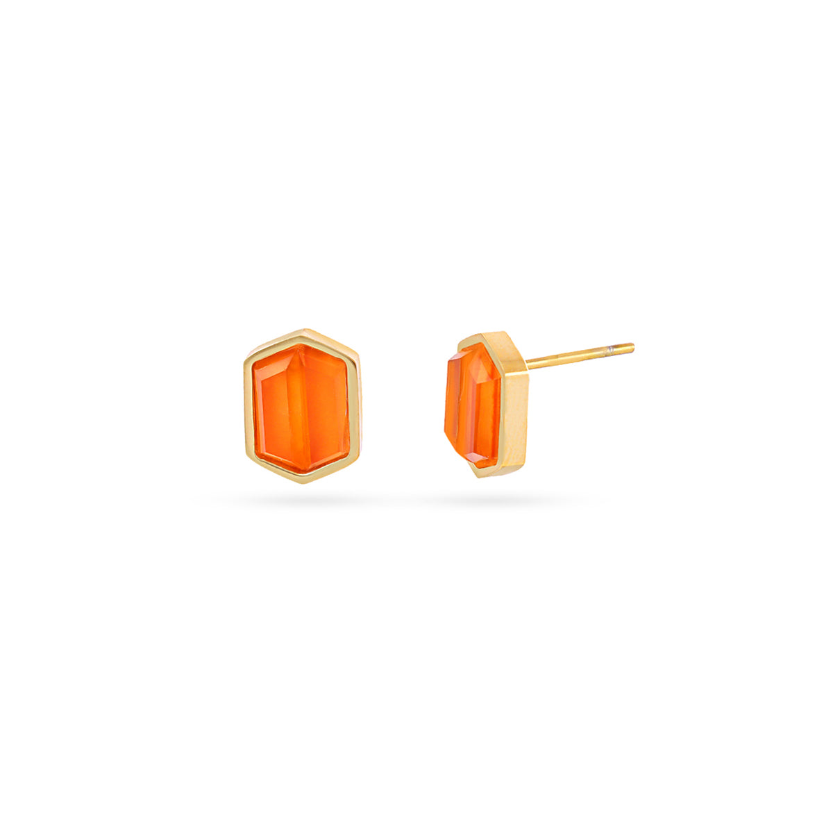 Clous d'oreilles femme acier doré pierre synthétique orange