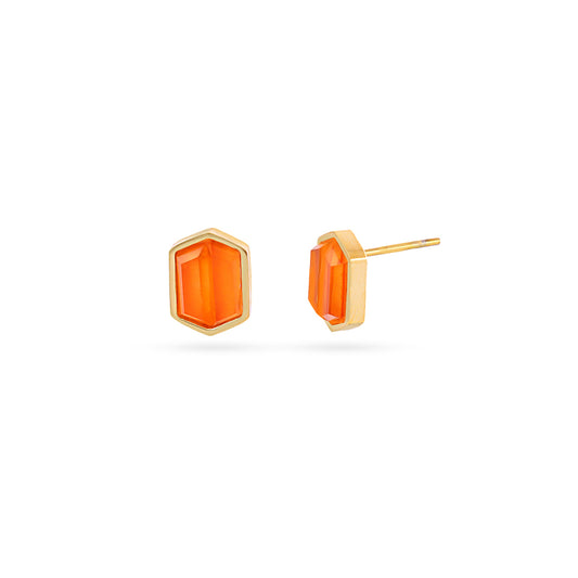 Clous d'oreilles femme acier doré pierre synthétique orange