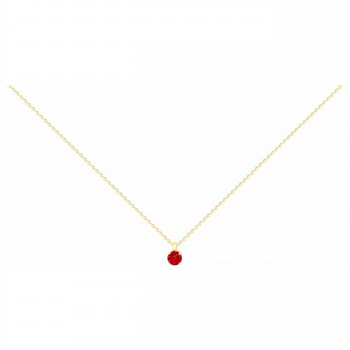 Collier femme plaqué or pendentif zirconia rouge