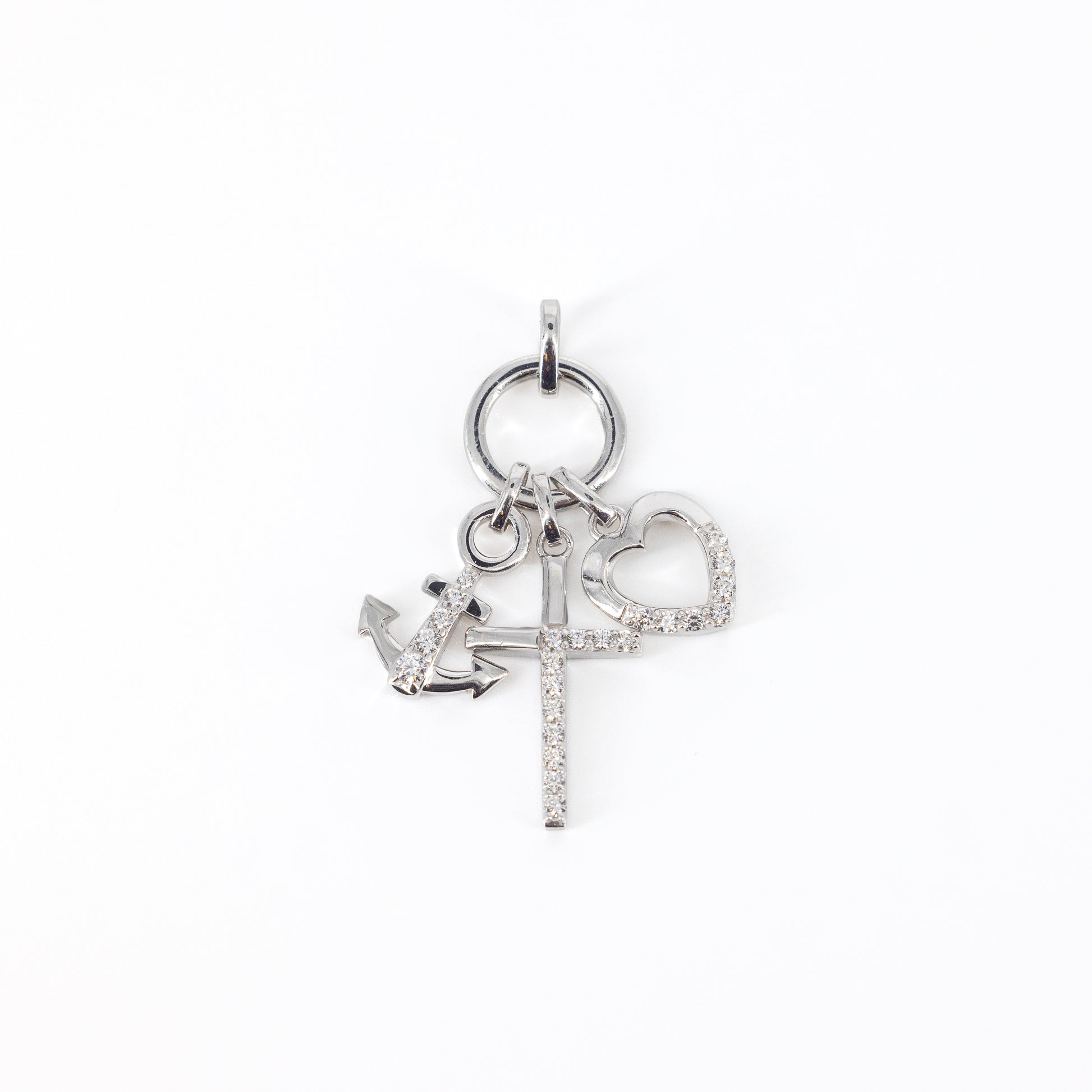 Pendentif femme argent rhodié zirconia cœur croix ancre