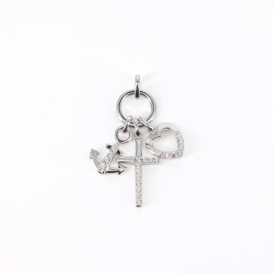 Pendentif femme argent rhodié zirconia cœur croix ancre