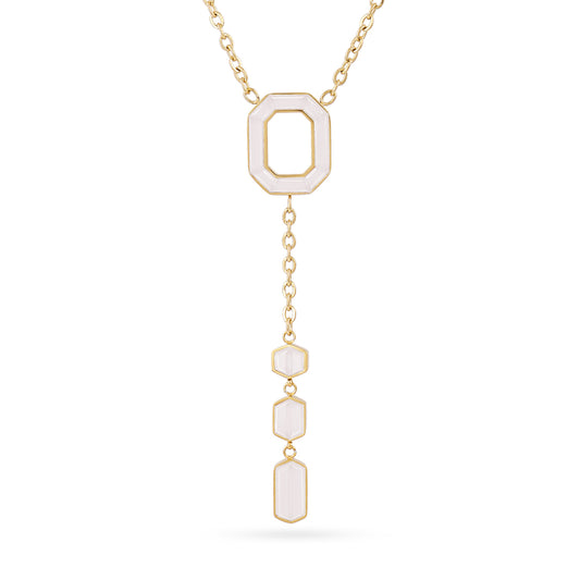 COLLIER - ACIER DORE - PIERRE SYNTHETIQUE BLANCHE