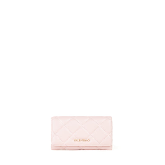 Portefeuille femme rose matelassé fermeture rabat