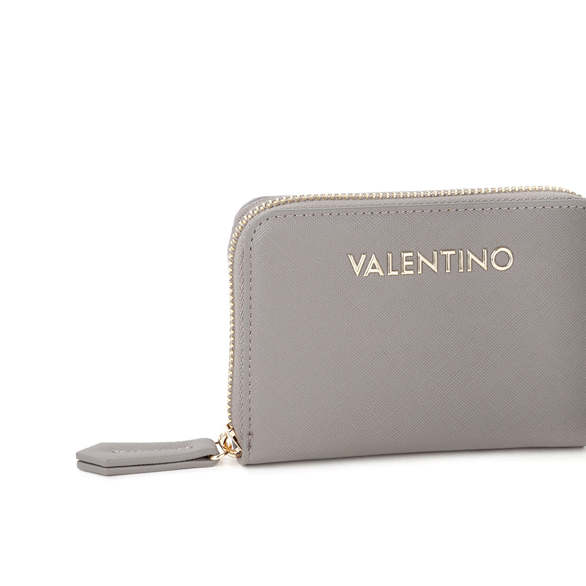 Portefeuille femme zippé saffiano gris métal élégant