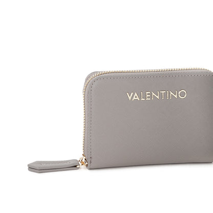 Portefeuille femme zippé saffiano gris métal élégant