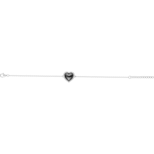 BRACELET ARGENT - CERAMQIUE NOIRE - COEUR - ZIRCONIA