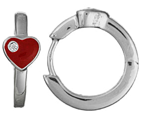 Créoles femme argent rhodié cœur laque rouge zirconia 15mm