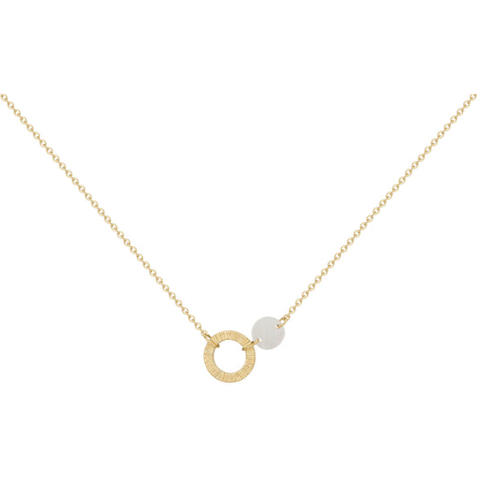 Collier femme acier doré cercle texturé et nacre 42 cm