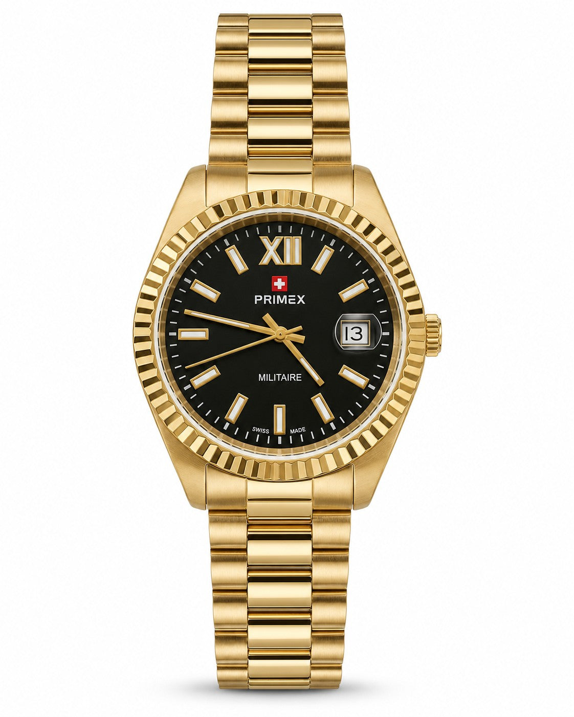 Montre homme dorée cadran noir Swiss Made date