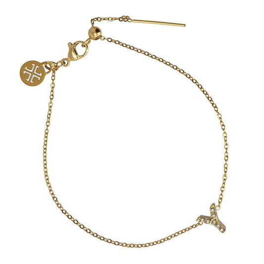 Bracelet femme acier doré lettre Y zirconia 19 cm