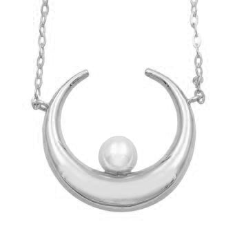 Collier femme argent 925 rhodié croissant lune perle