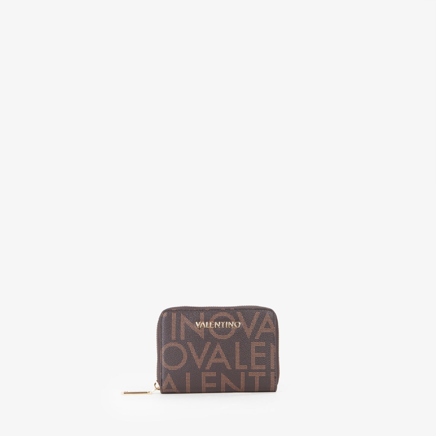 Portefeuille femme zippé motif monogramme brun camel