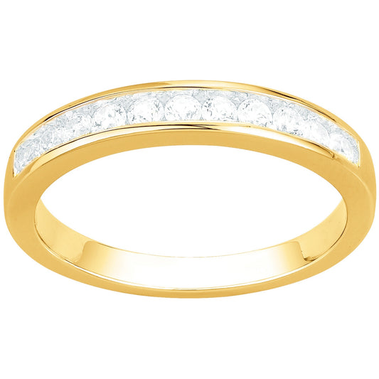 Bague femme plaquée or jaune anneau zirconia canal