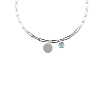 Collier femme argent rhodié pendentif rond zirconia 45cm