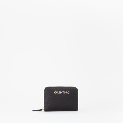Portefeuille femme zippé noir grain doré