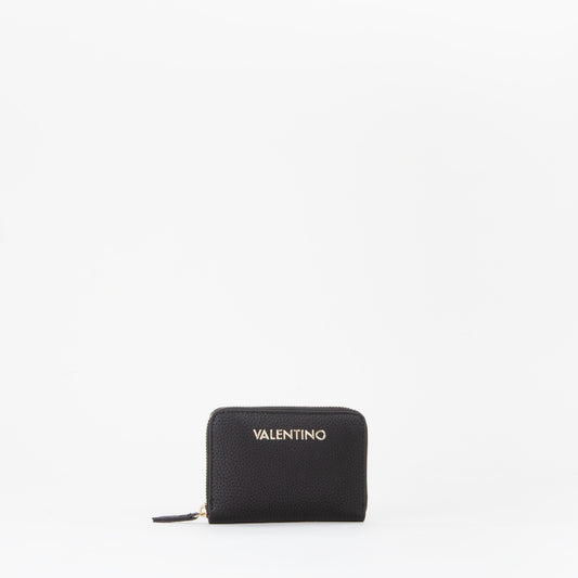 Portefeuille femme zippé noir grain doré