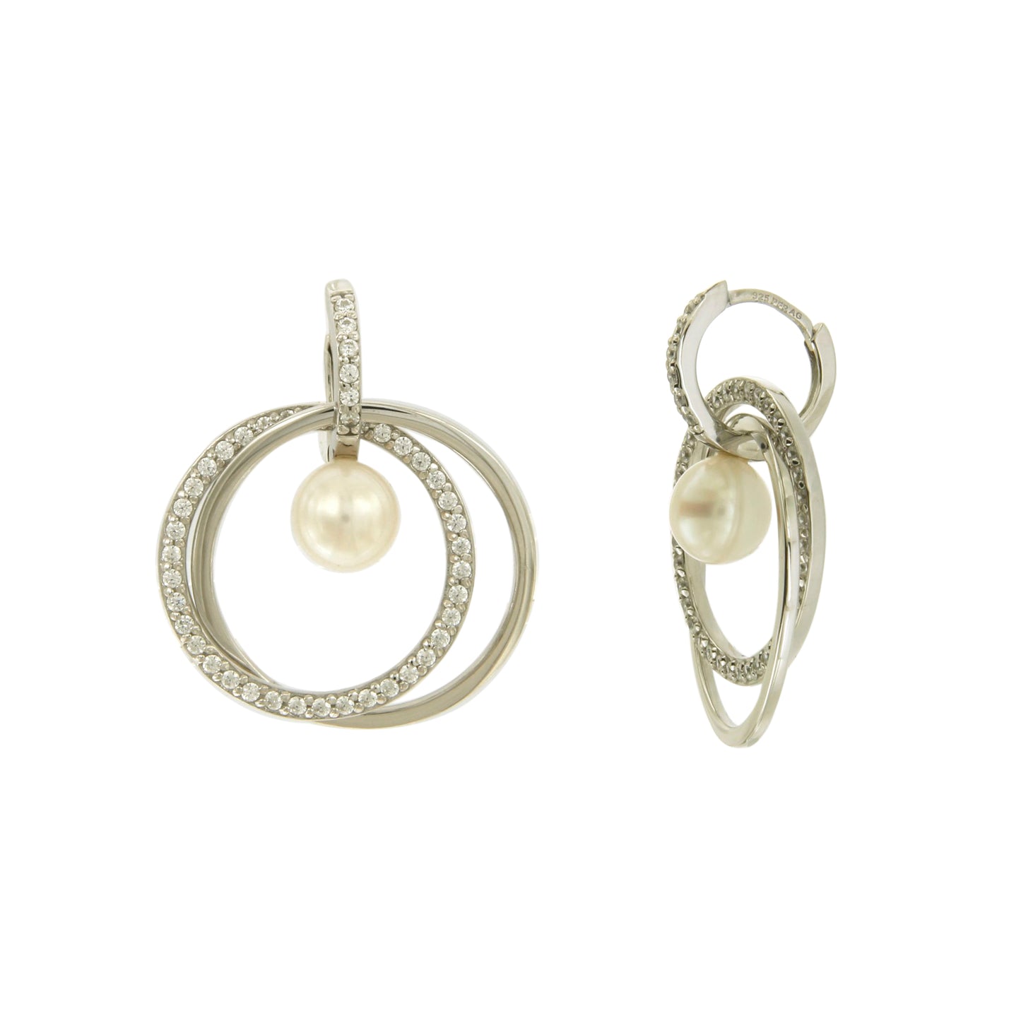 BOUCLES D'OREILLES ARGENT RHODIE - PERLE D'EAU DOUCE - ZIRCONIA