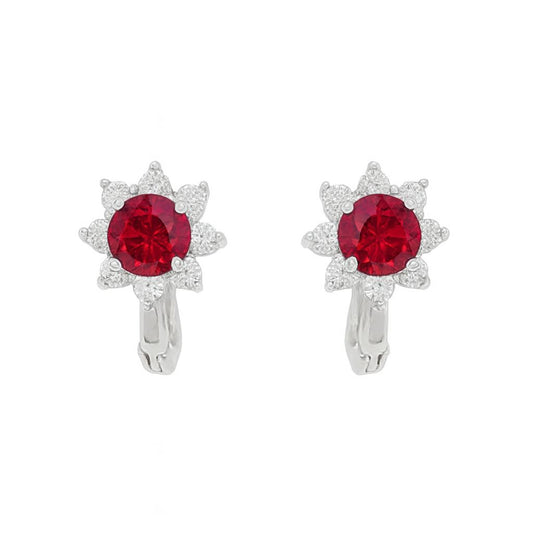Boucles d'oreilles femme argent rhodié rubis zirconia fleur