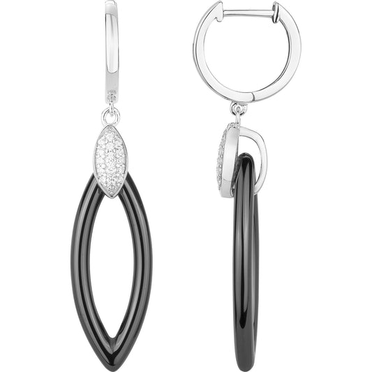 BOUCLES D'OREILLES ARGENT - CERAMQIUE NOIRE - ZIRCONIA