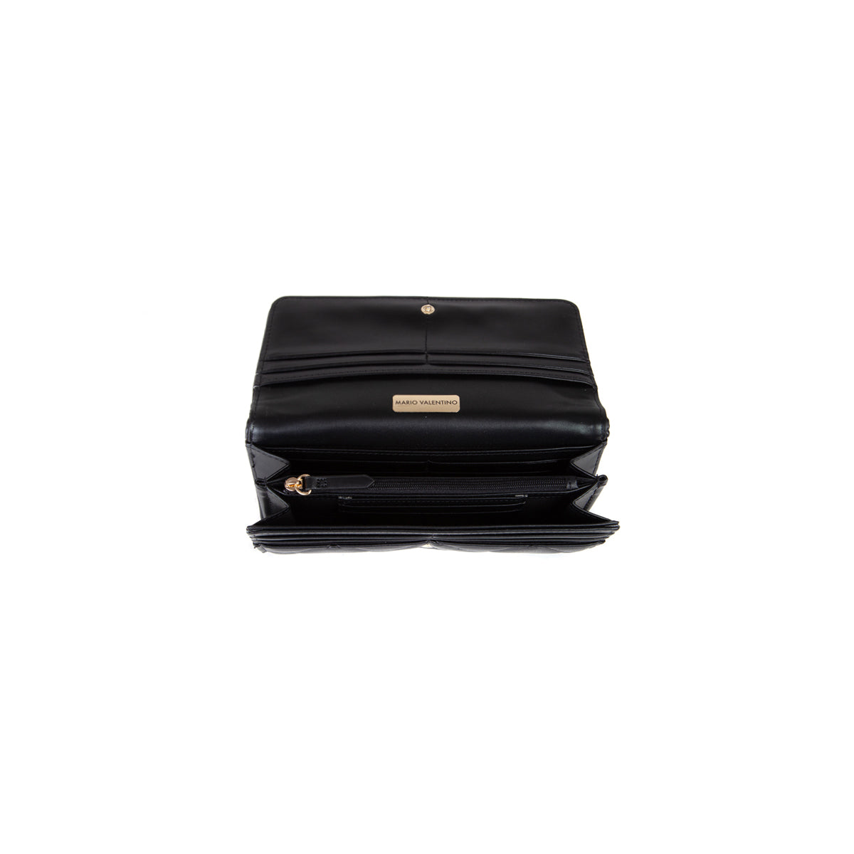 Portefeuille femme noir matelassé fermeture clapet dorée