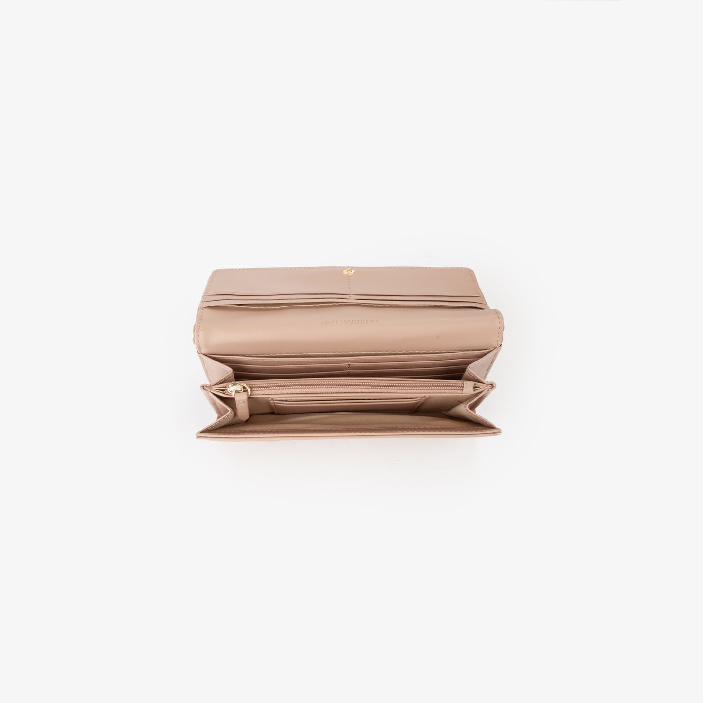 Portefeuille femme beige matelassé fermeture rabat