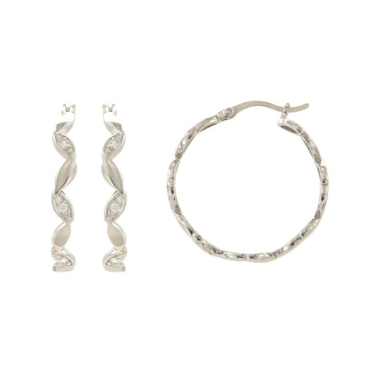 Créoles femme argent rhodié 28mm torsadées zirconia