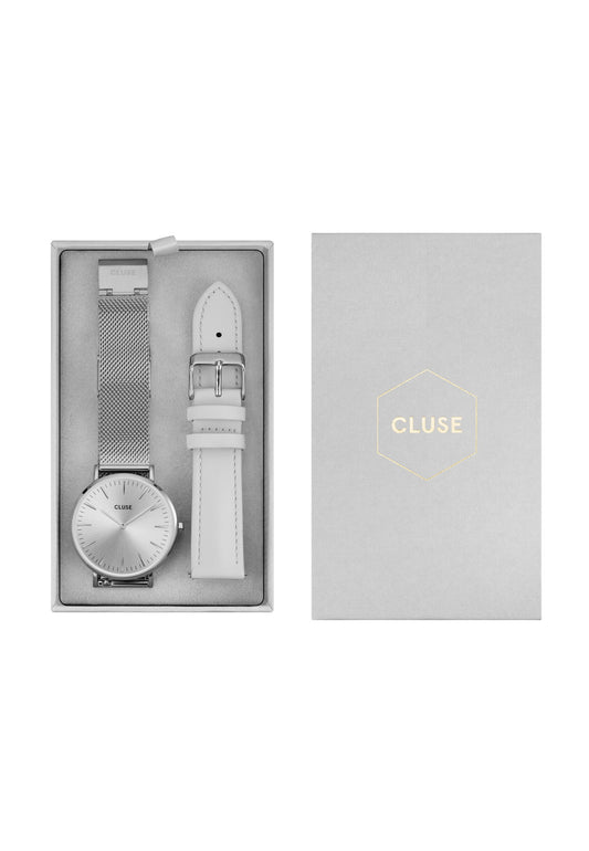 Coffret cadeau montre et bracelet style bohème chic, couleur argent