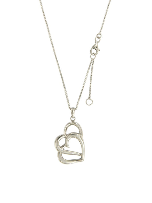 Collier femme argent rhodié double cœur entrelacé 42cm