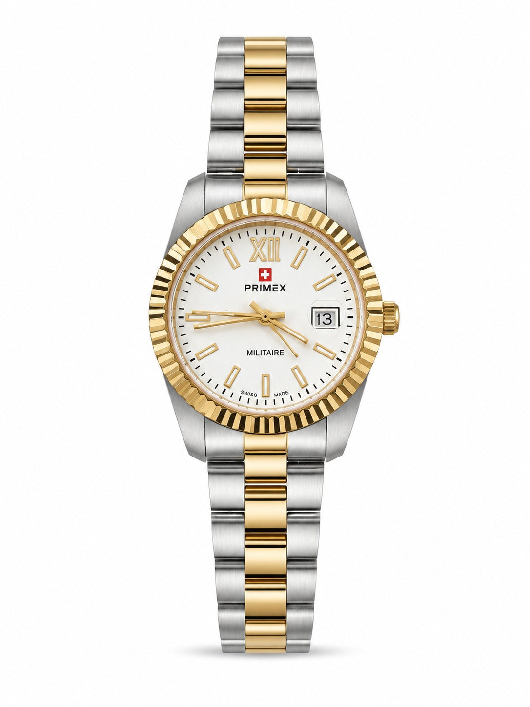 Montre femme bicolore Swiss Made cadran blanc collection Militaire