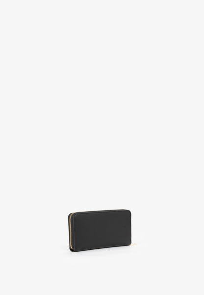 Portefeuille femme zippé cuir grainé noir compact