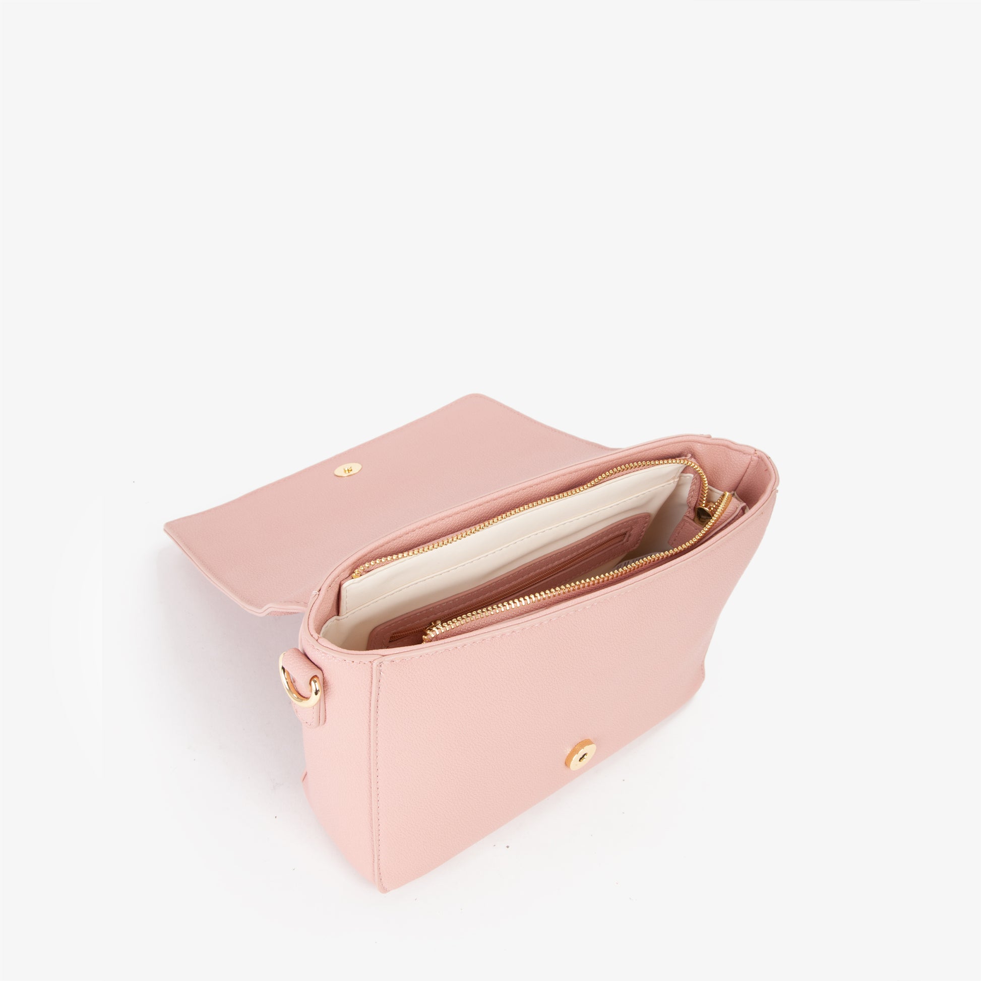 Sac bandoulière femme rose poudré logo embossé