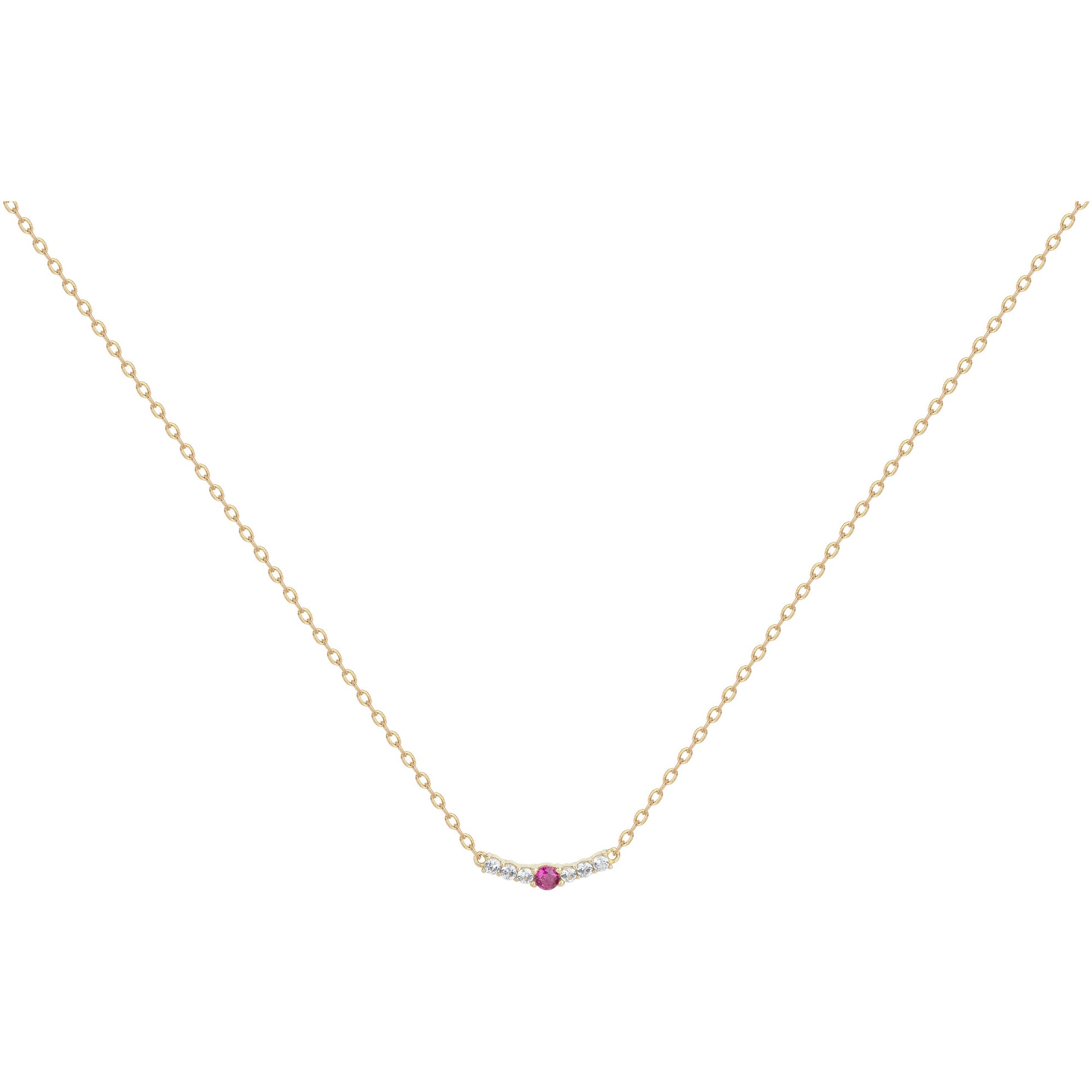Collier femme plaqué or zirconia blanc et rubis 42 cm